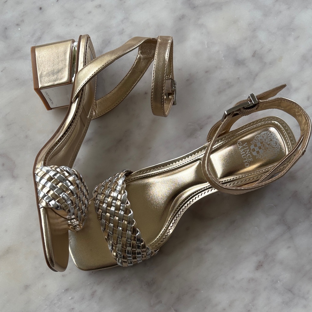New Vince Camuto Gold And Silver Strappy Sandals